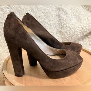 Michael Kors Brown Suede Platform Open Toe Heel Pump Size 6